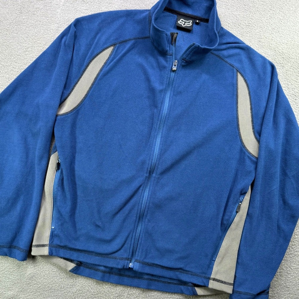 Fox Racing Fleece Jacket Men S Blue Full Zip Mock Neck Active Outdoor Sportswear